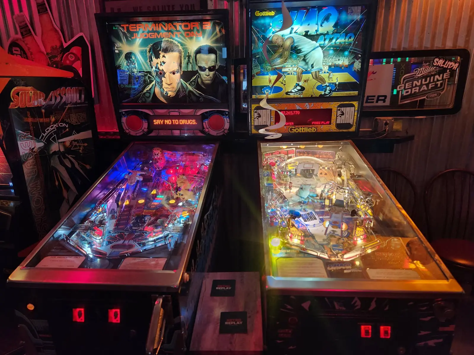 Terminator 2 and Shaq Attaq pinball machines
